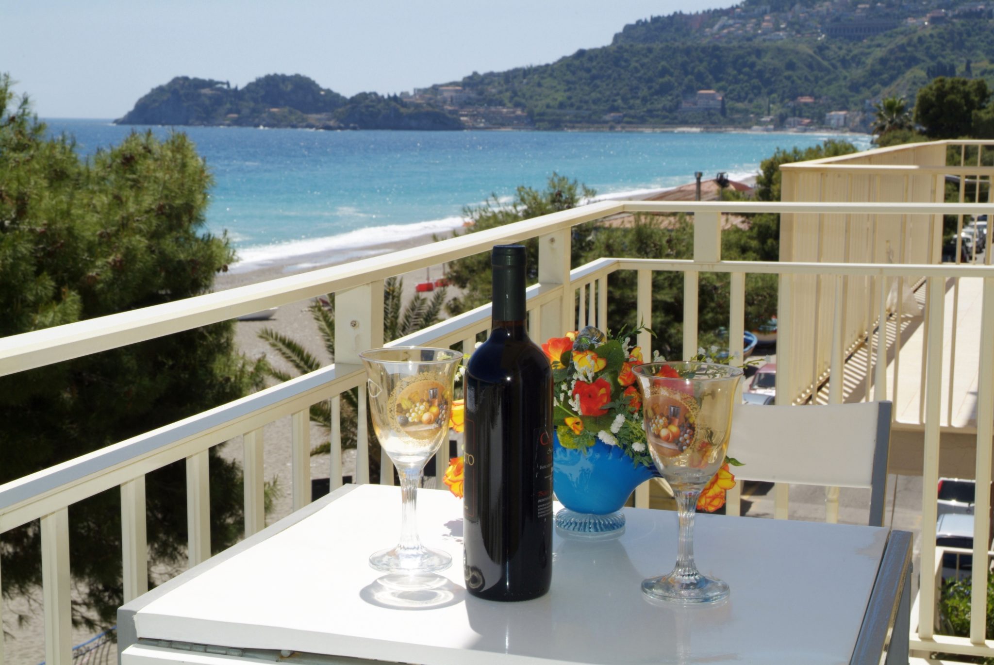 Balcone con vista mare, appartamento Taormina Baia Blu, Taormina apartments